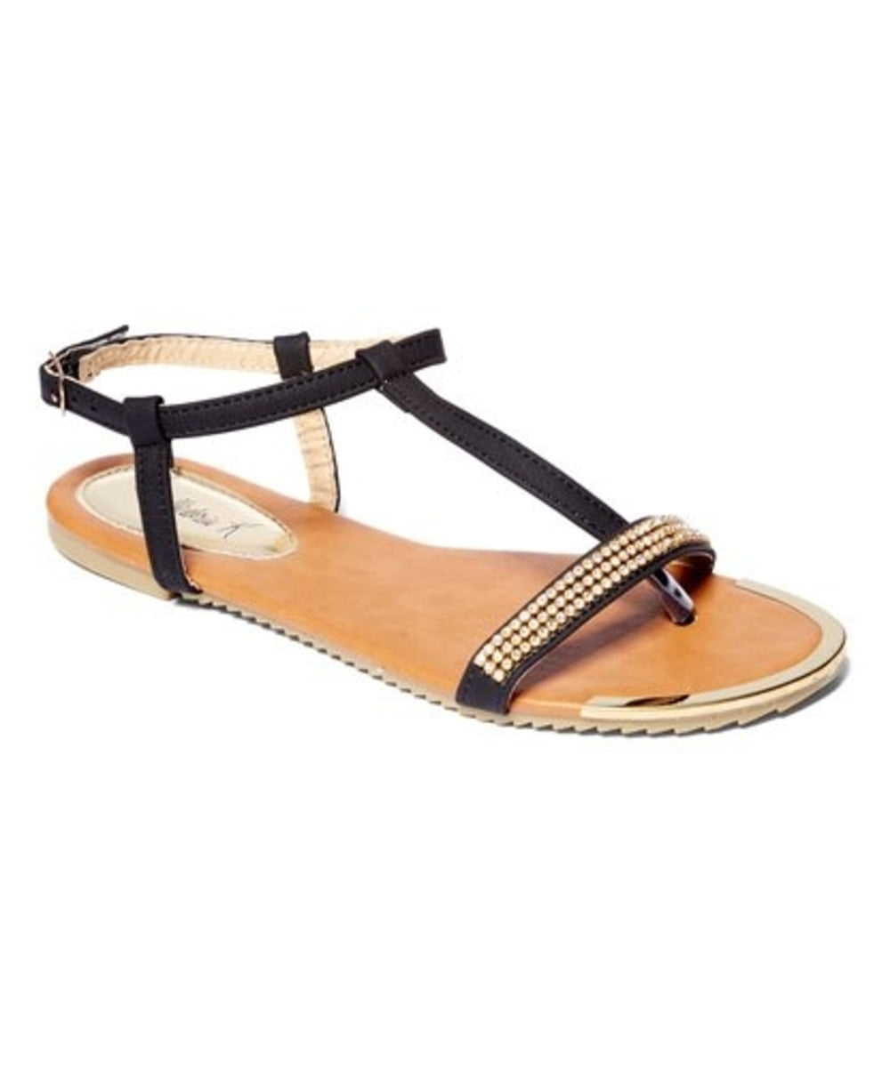 Victoria K Women Rhinestone On Strap With Gold Toe Sandals