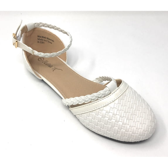Victoria K Women's Basket Weave With Braid Straps Ballerina Flats