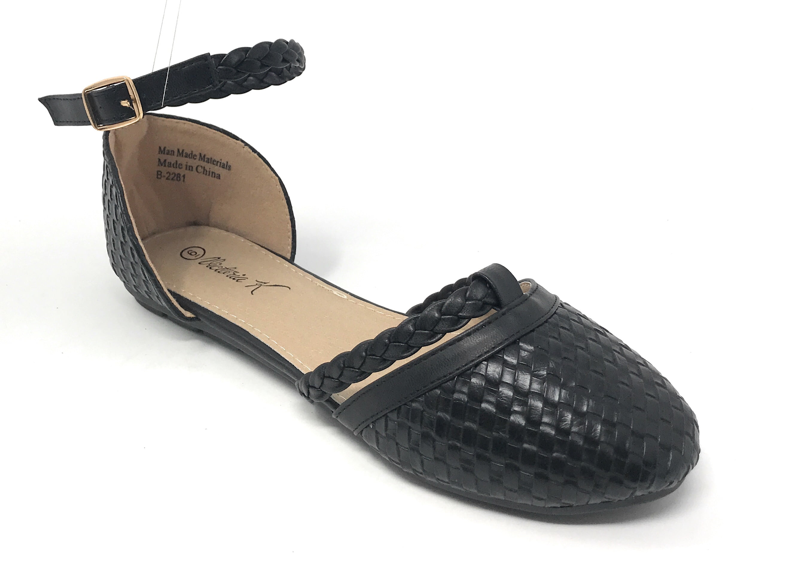 Victoria K Women's Basket Weave With Braid Straps Ballerina Flats