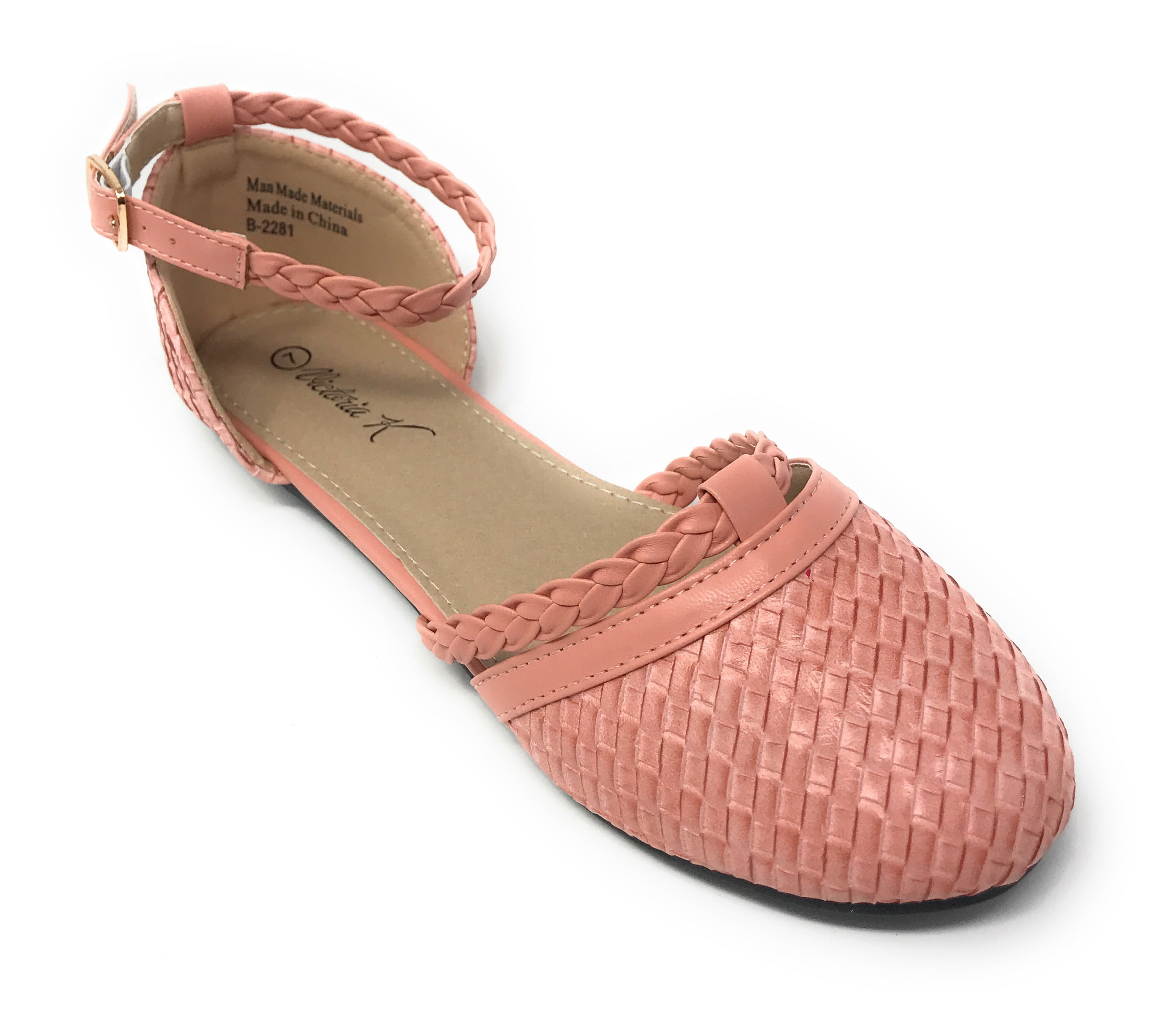 Victoria K Women's Basket Weave With Braid Straps Ballerina Flats