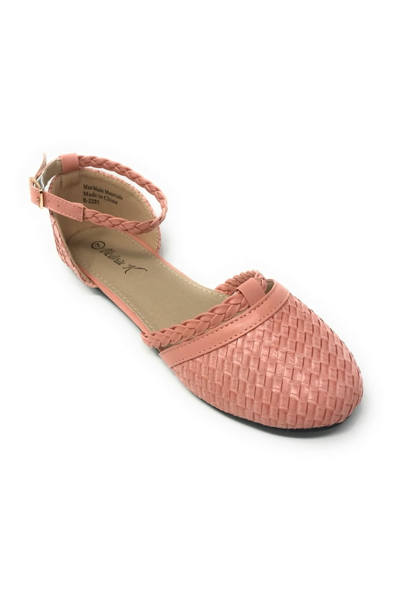 Women's Basket Weave With Braid Straps Ballerina Flats