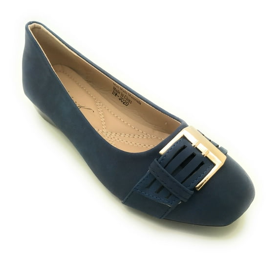 Victoria K Women's Belt Strap Gold Buckle Wedge Flats