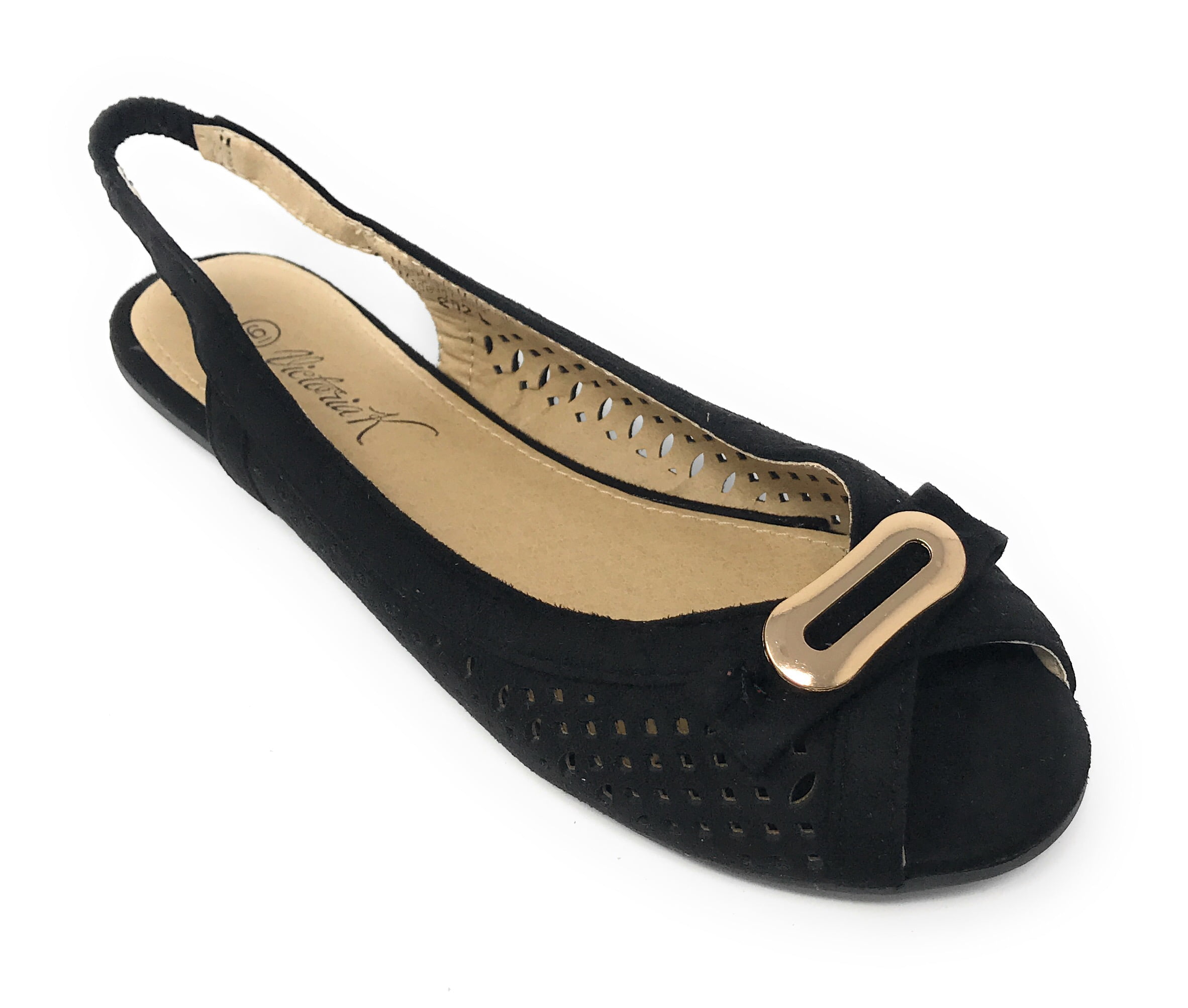Victoria K Women's Bow With Gold Buckle Ballerina Flats