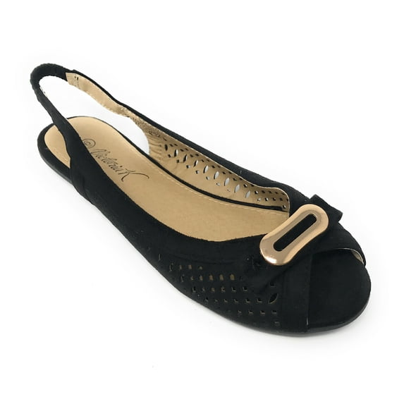 Victoria K Women's Bow With Gold Buckle Ballerina Flats