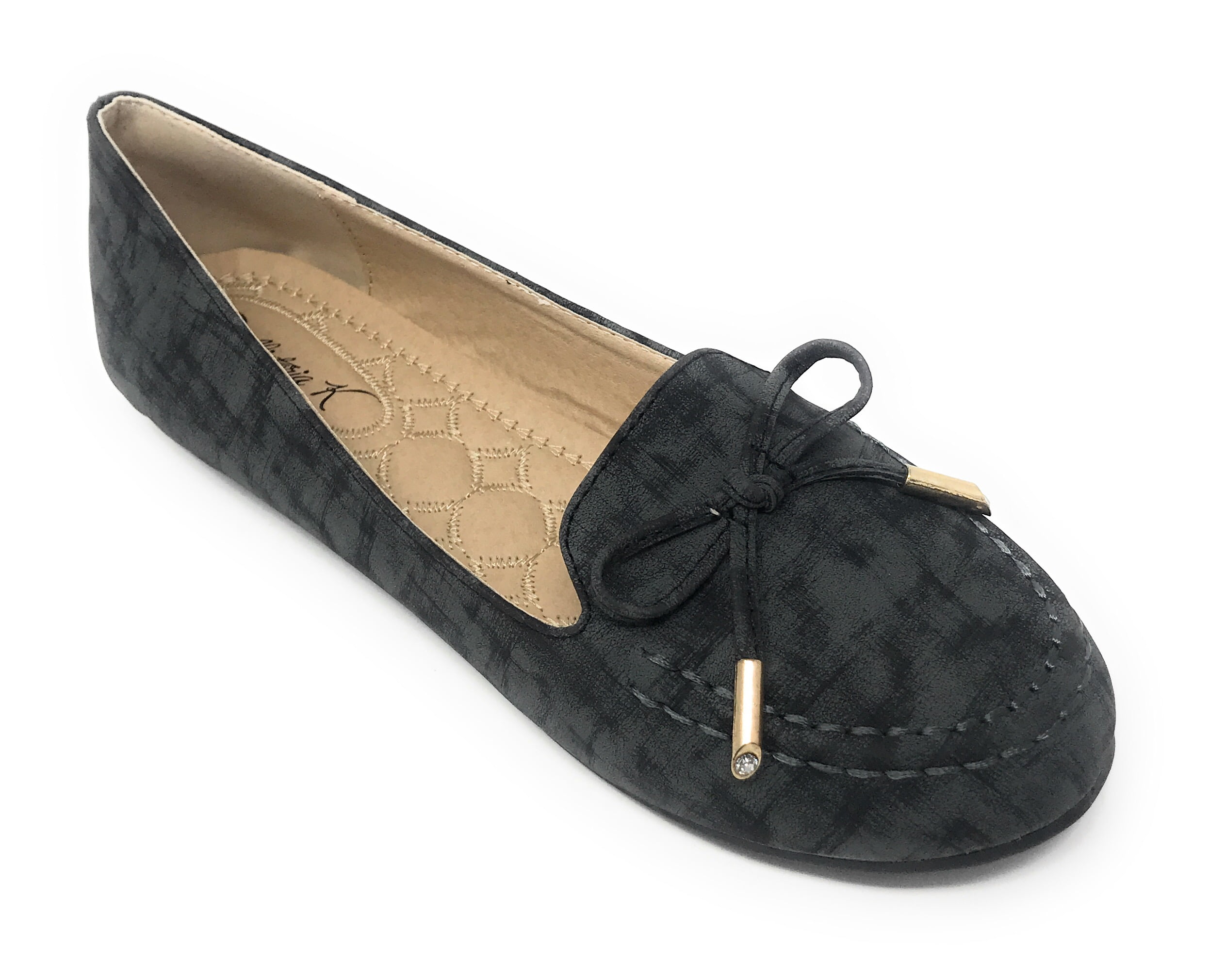 Victoria K Women's Bow With Gold Tipping Distressed Ballerina Flats