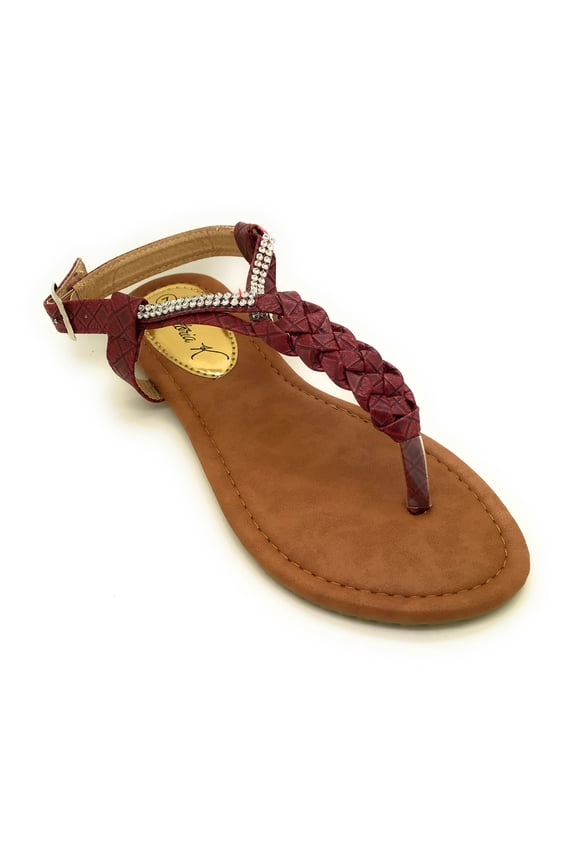 . Women's Braided T-Strap Thong Sandal