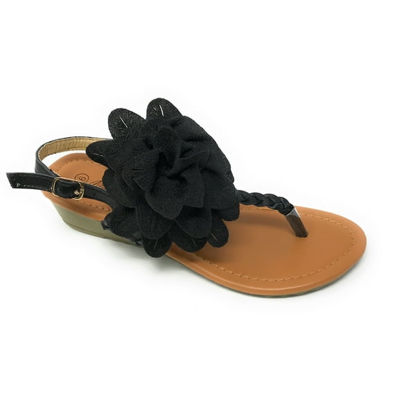 Victoria K Women's Braided Thong With Knitted Flower Wedge Sandals