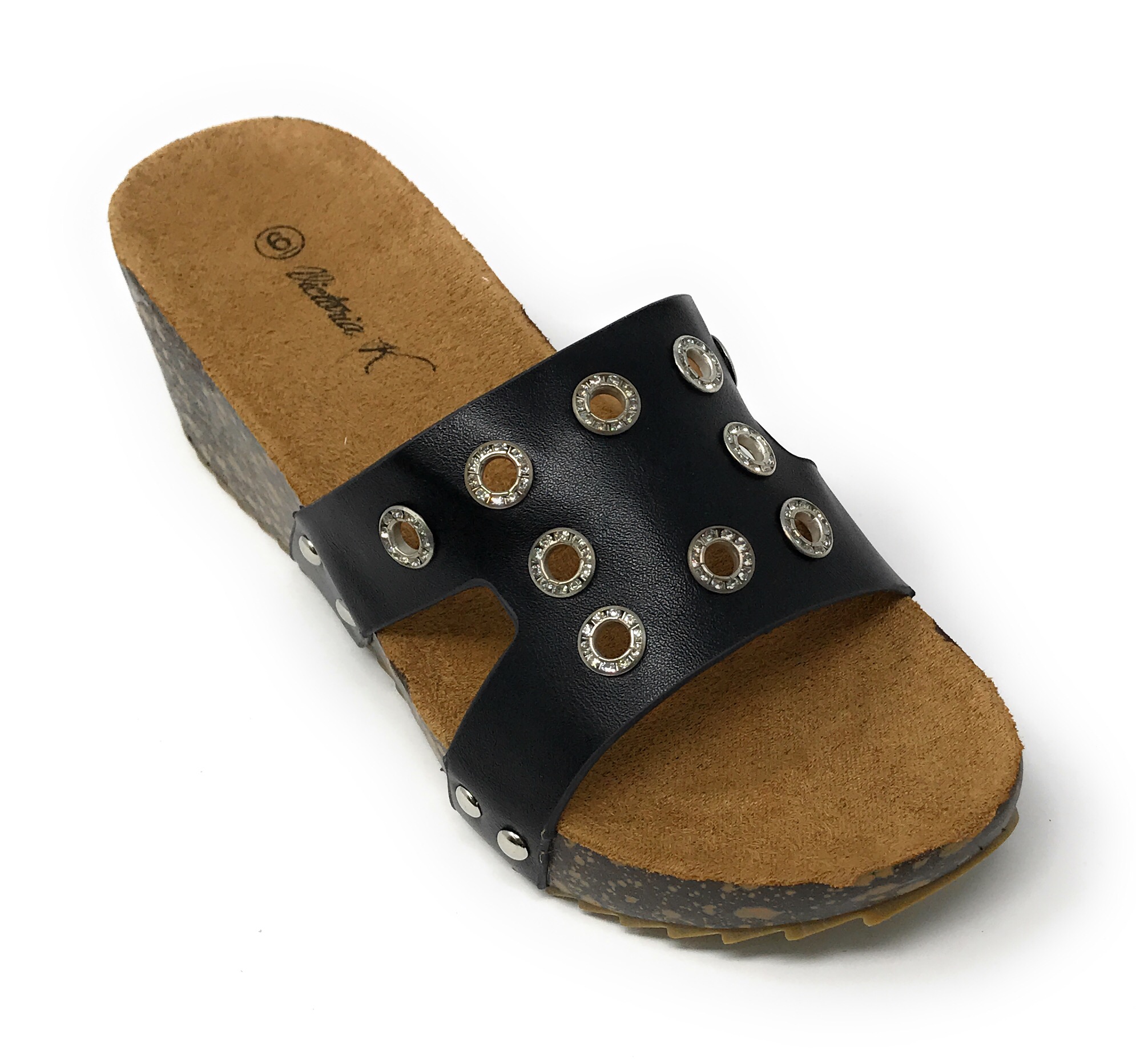 Victoria K Women's Circular Rhinestones Cork Wedge Sandals
