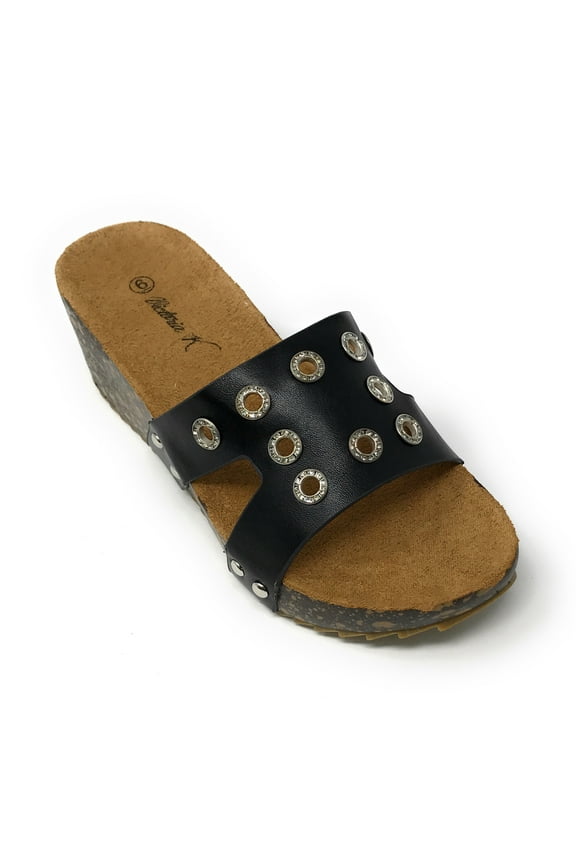 Women's Circular Rhinestones Cork Wedge Sandals