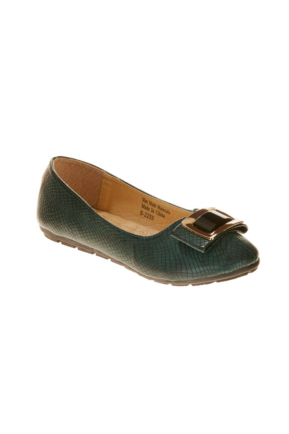 Women's Croc Textured With Onyx Bow Ballet Flats