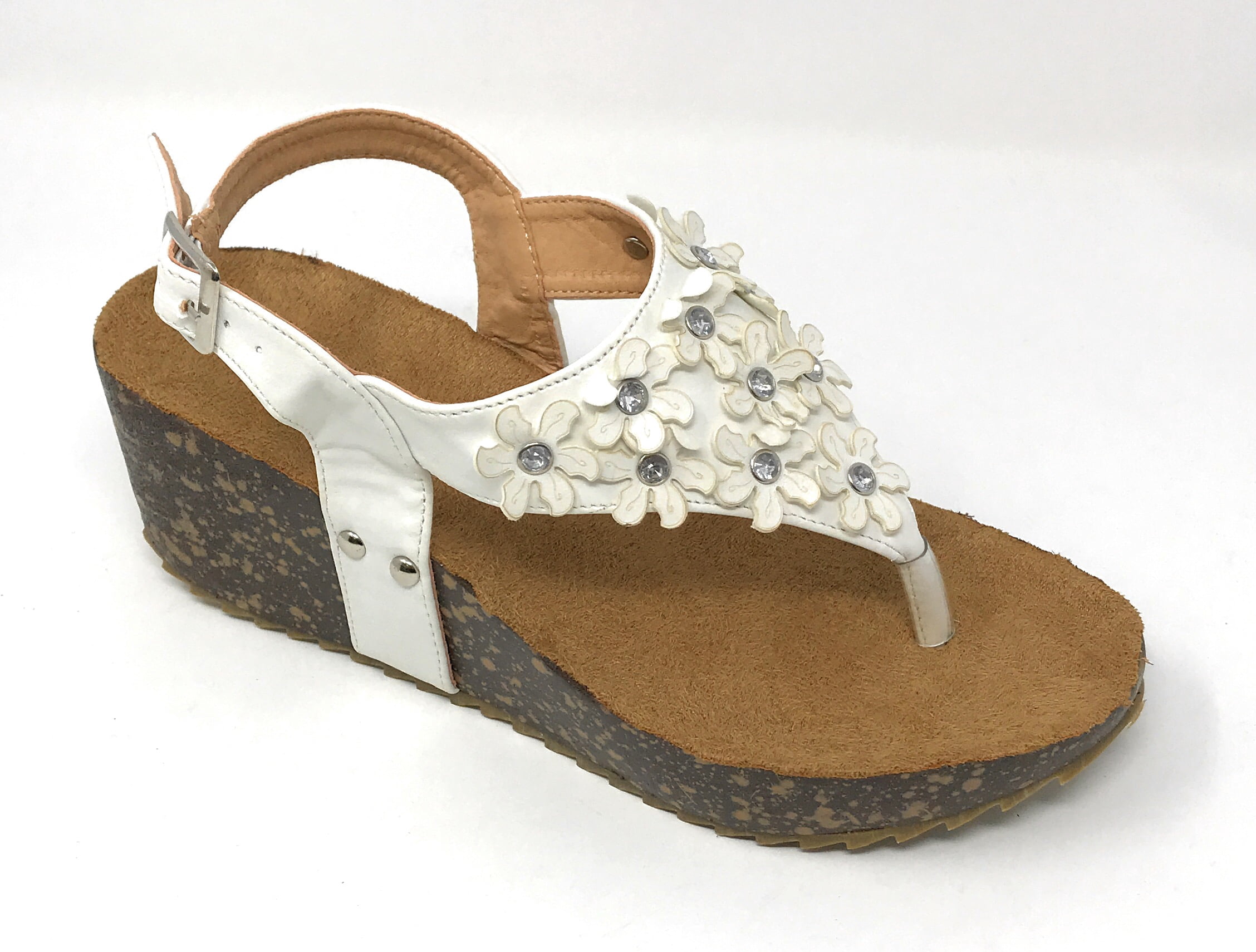 Victoria K Women's Daisy Flowers With Rhinestones Cork Wedge Sandals