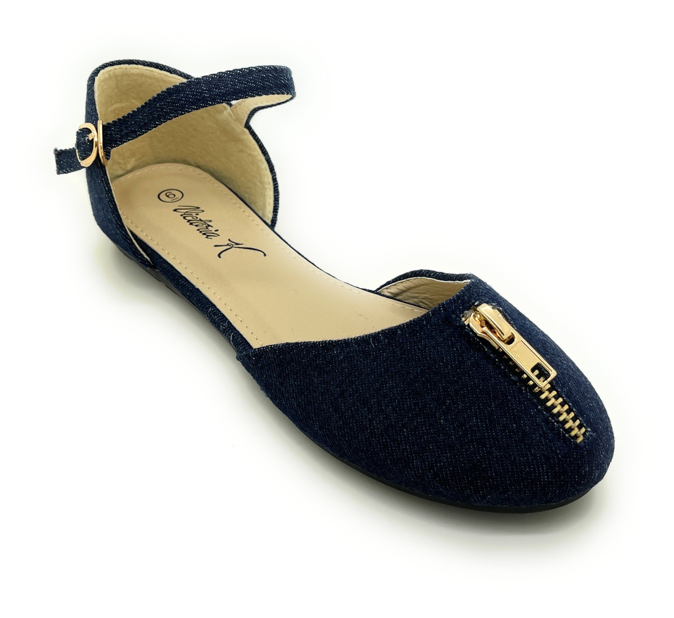 Victoria K. Women's Denim Zipper Flat
