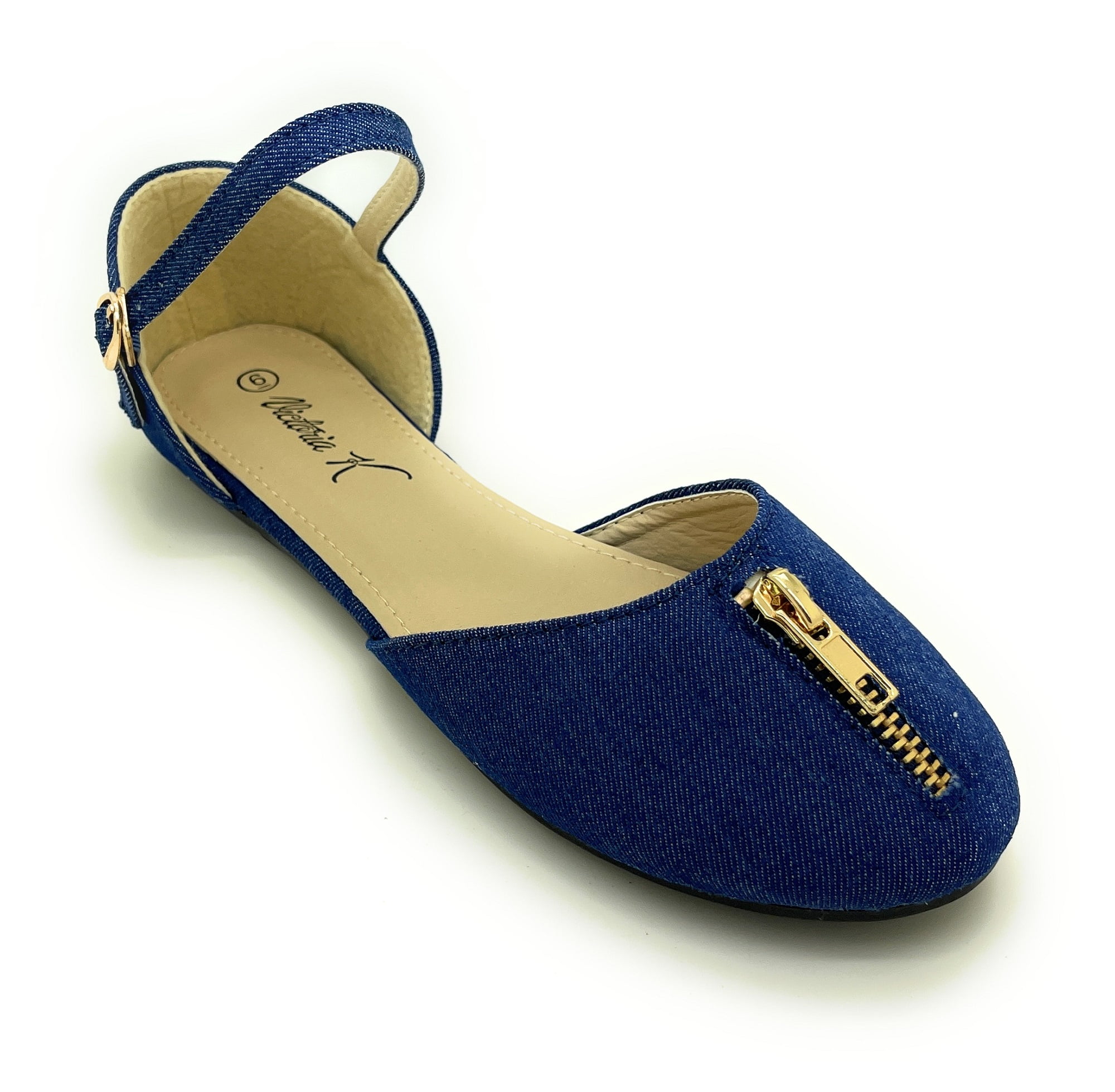 Victoria K. Women's Denim Zipper Flat