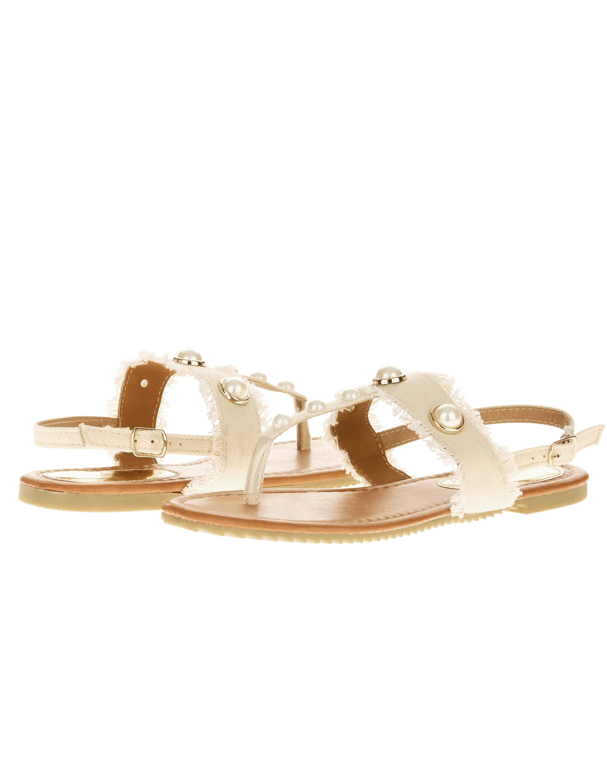 Victoria K Women's Denim and Pearls Sandals