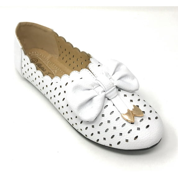 Victoria K Women's Diamond Cut Out With Embossed Bow Ballerina Flats