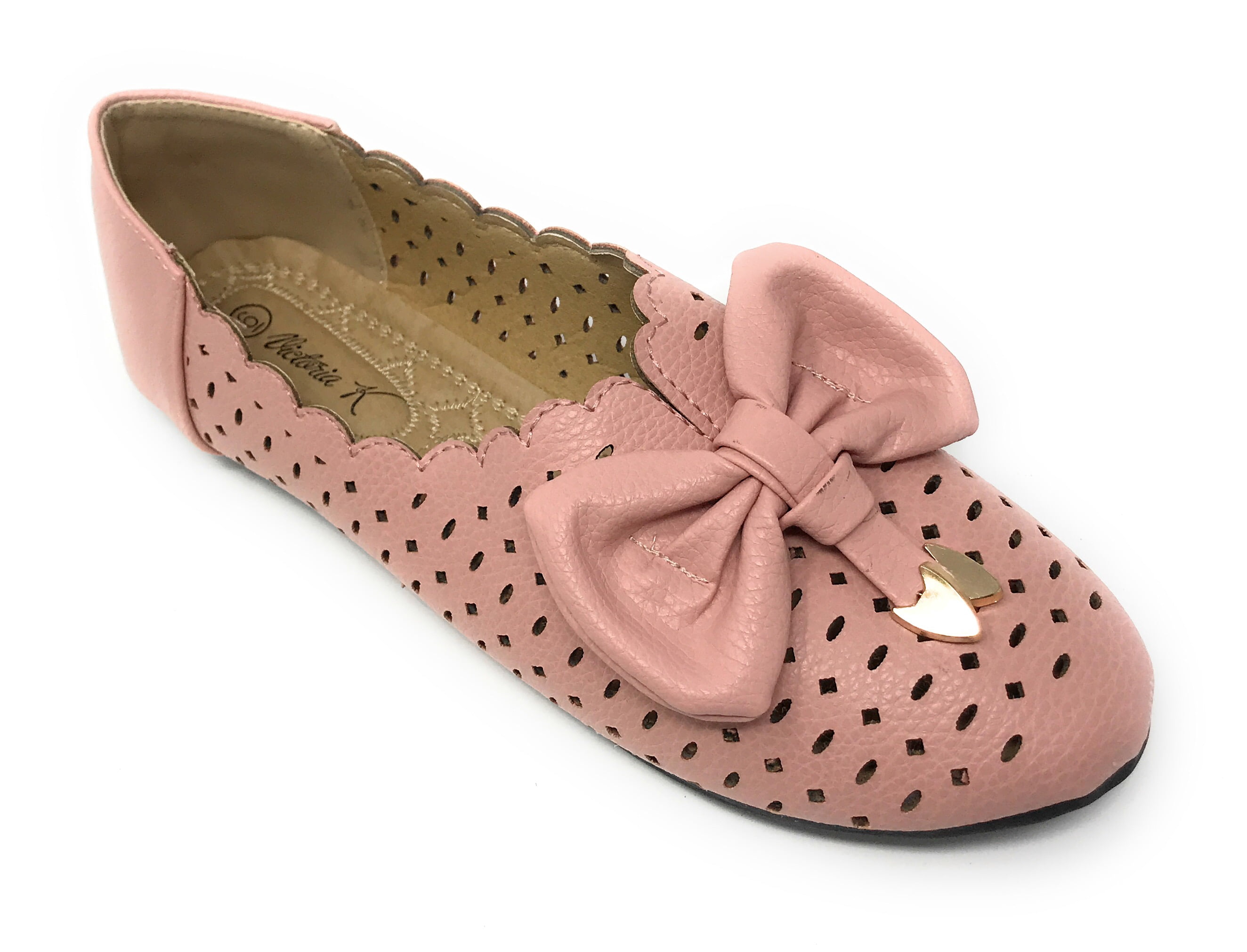 Victoria K Women's Diamond Cut Out With Embossed Bow Ballerina Flats