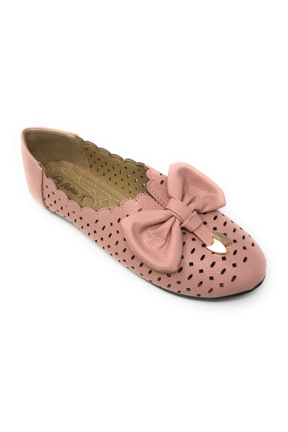 Women's Diamond Cut Out With Embossed Bow Ballerina Flats