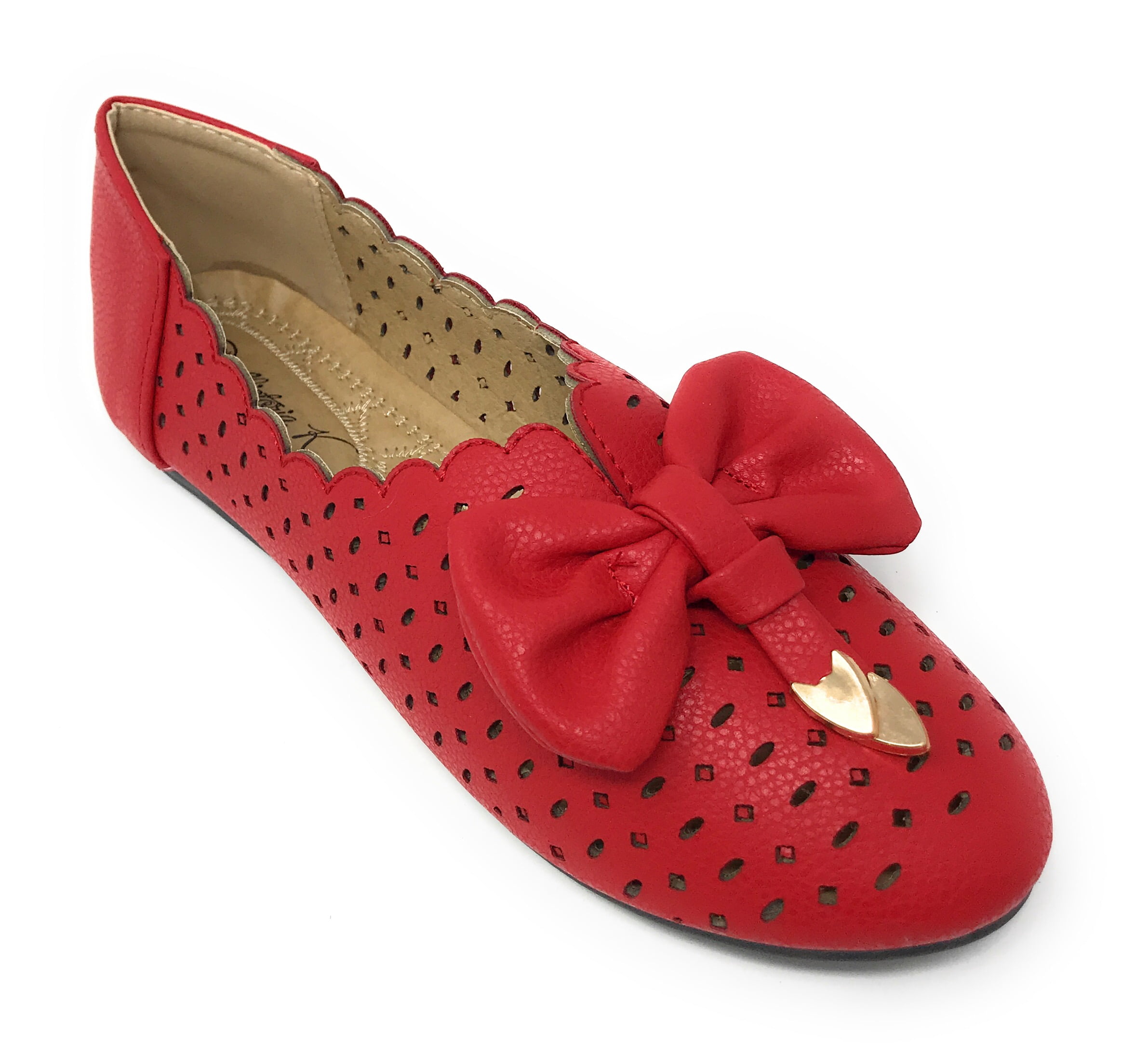 Victoria K Women's Diamond Cut Out With Embossed Bow Ballerina Flats