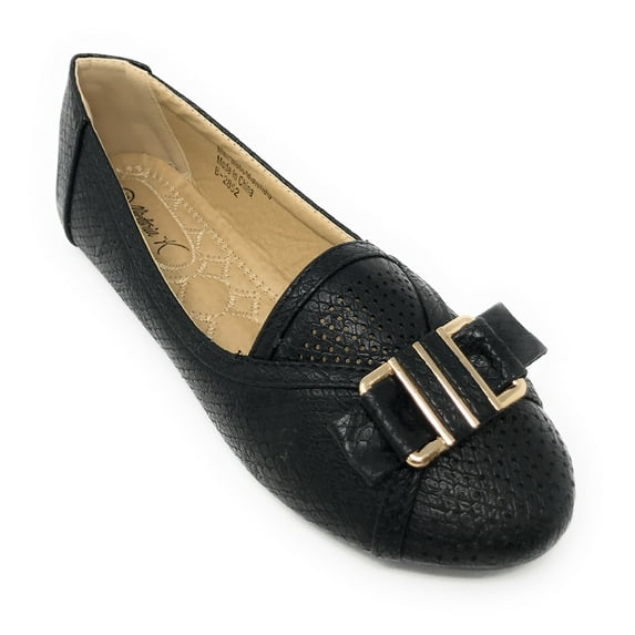 Victoria K Women's Dot Cut Out Front With Embossed Bow Ballerina Flats