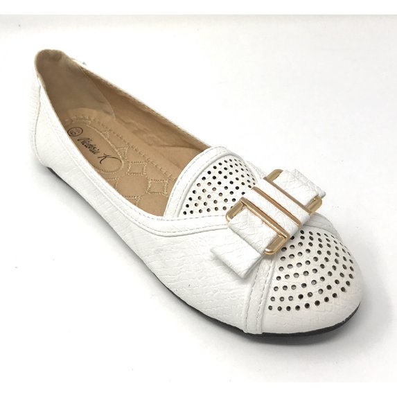 Victoria K Women's Dot Cut Out Front With Embossed Bow Ballerina Flats