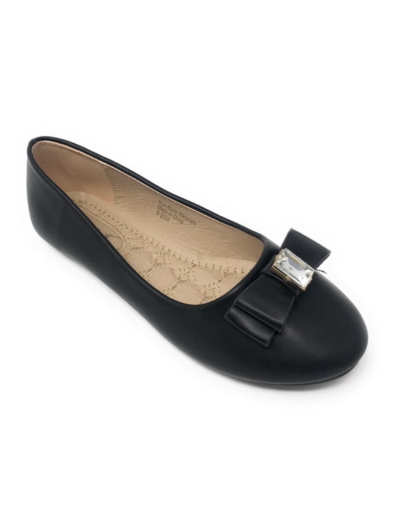 Women's Double Bow With Big Rhinestone Ballerina Flats
