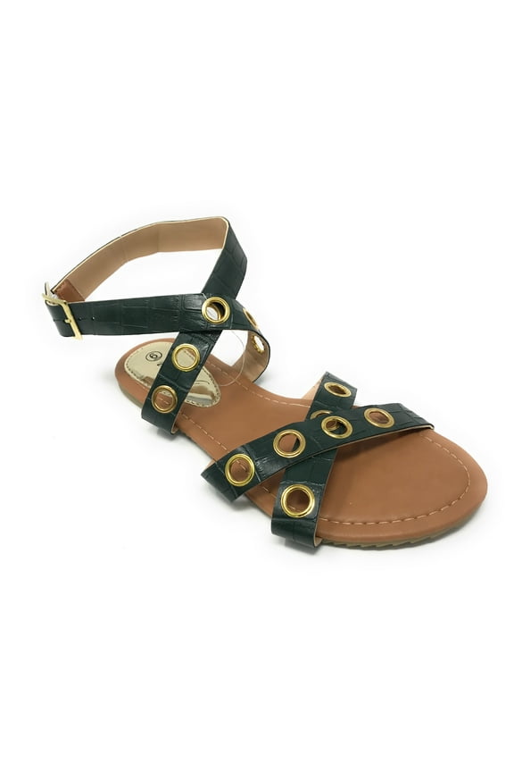 Women's Eyelets Grommet Criss Cross Faux Snake Skin Strap Sandals