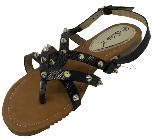 Victoria K Women's Eyelets Grommet Criss Cross Faux Snake Skin Strap Sandals