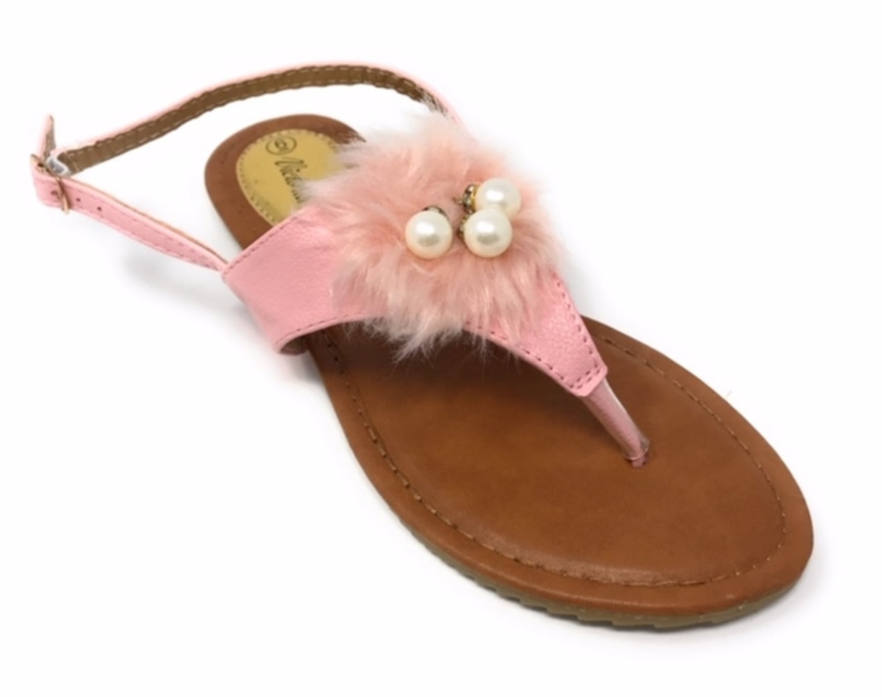 Victoria K Women's Faux Fur And Pearls Sandals