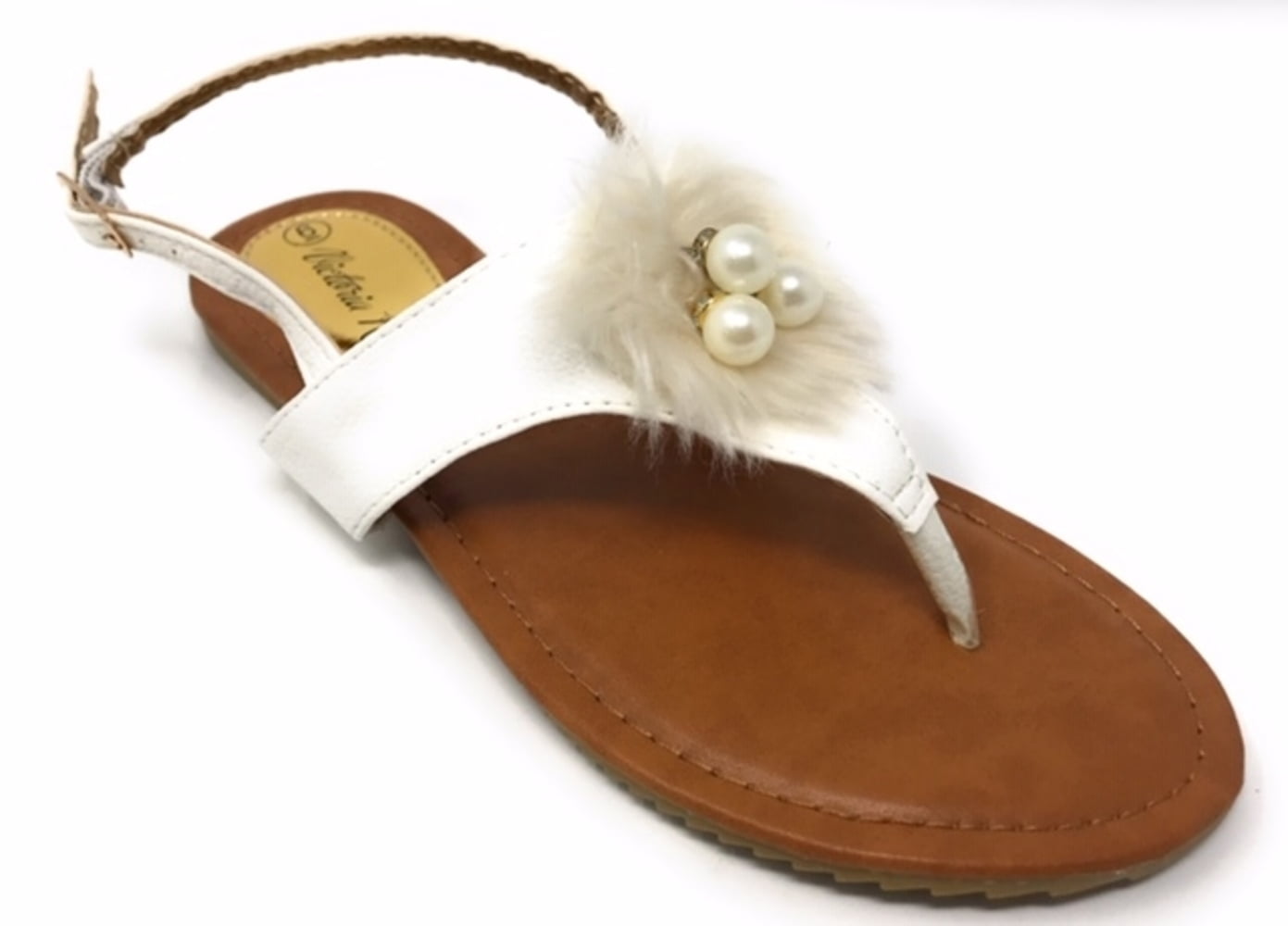 Victoria K Women's Faux Fur And Pearls Sandals