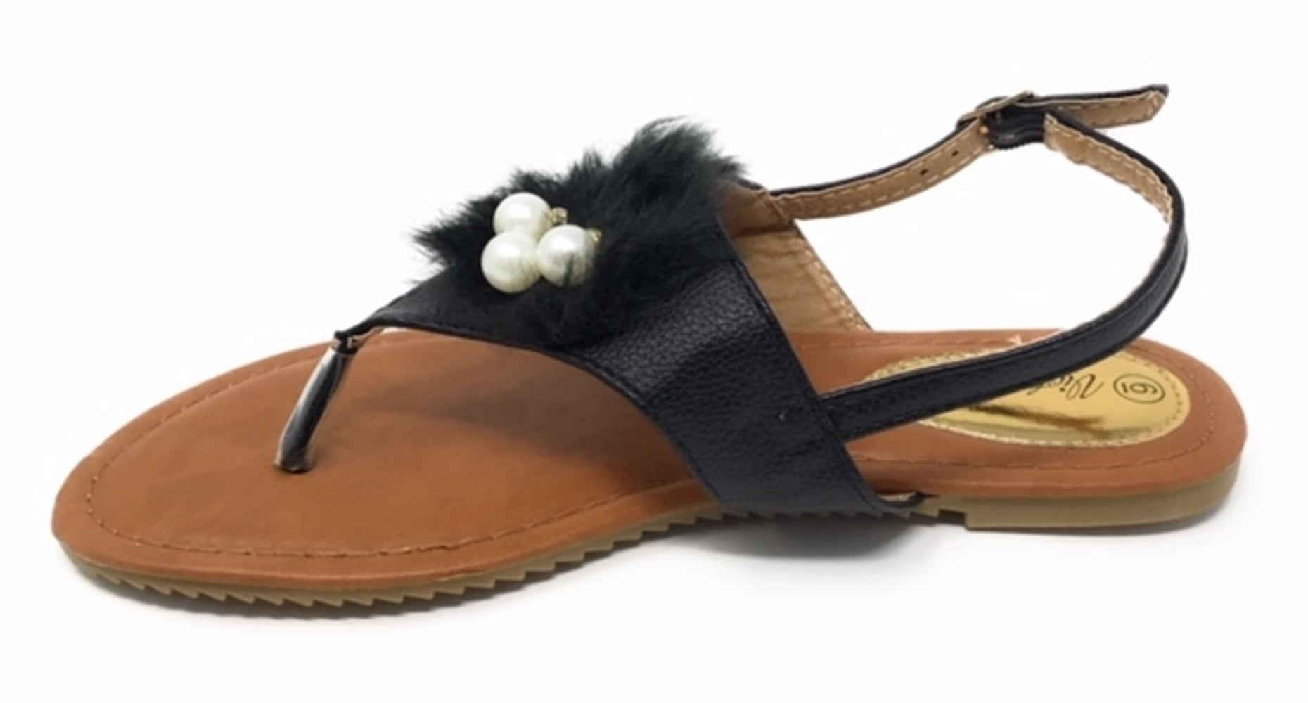Victoria K Women's Faux Fur And Pearls Sandals