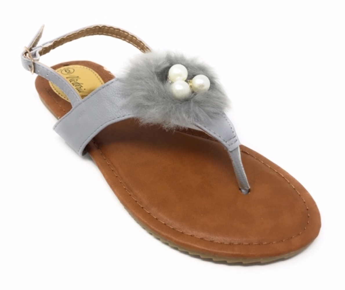 Victoria K Women's Faux Fur And Pearls Sandals