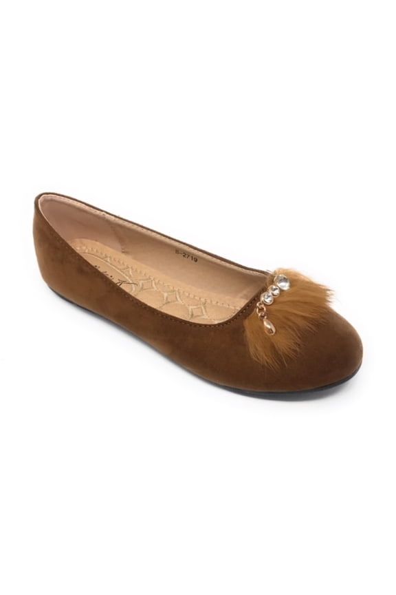 Women's Faux Fur With Rhinestone Ballerina Flats