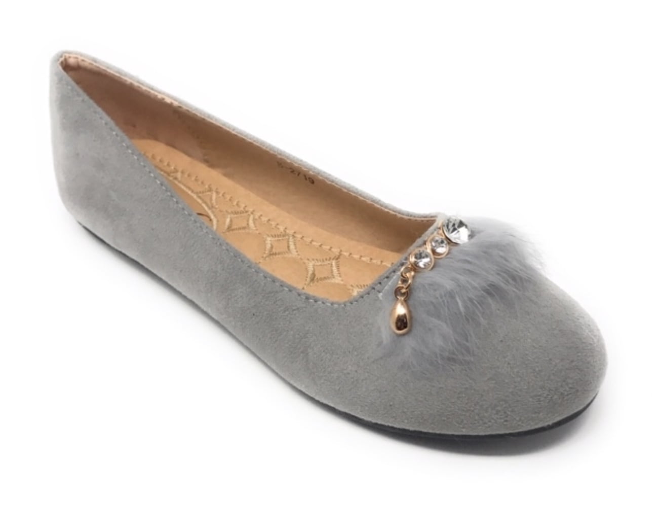 Victoria K Women's Faux Fur With Rhinestone Ballerina Flats