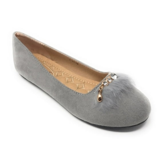Victoria K Women's Faux Fur With Rhinestone Ballerina Flats