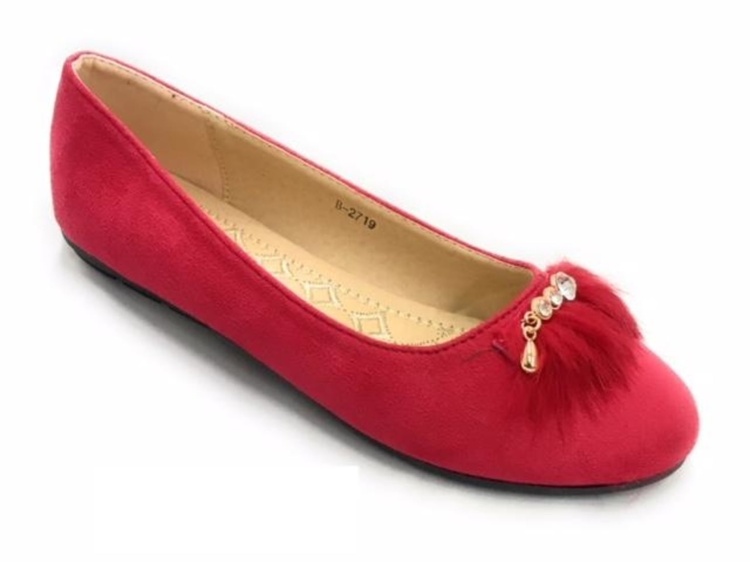 Victoria K Women's Faux Fur With Rhinestone Ballerina Flats