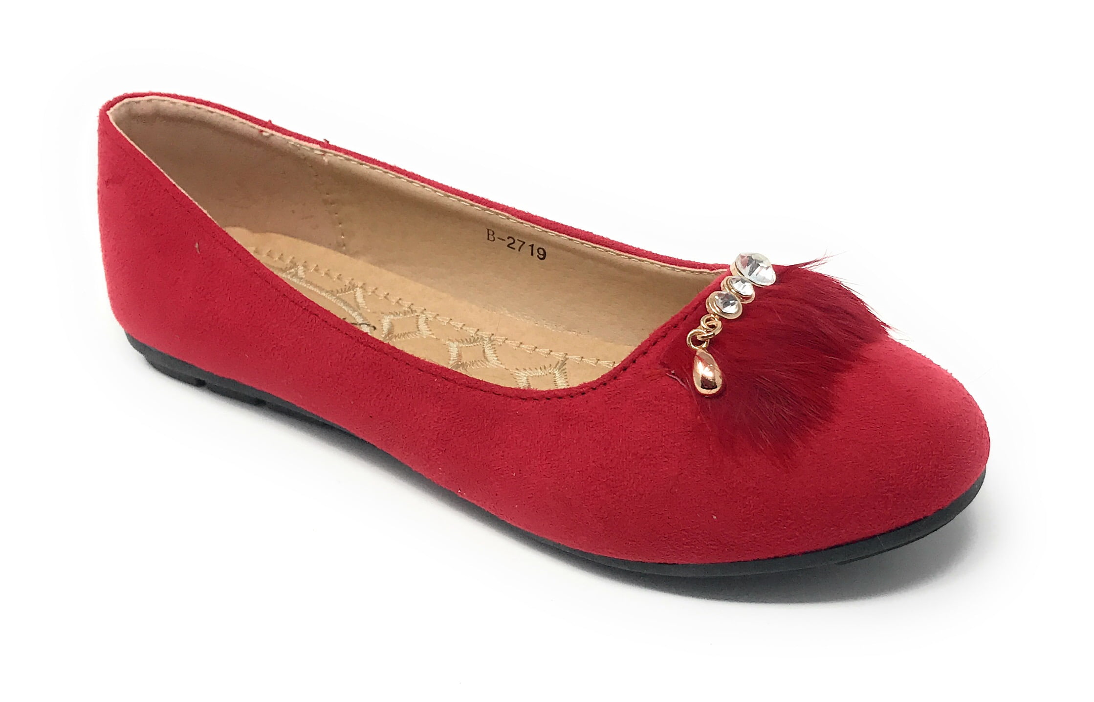 Victoria K Women's Faux Fur With Rhinestone Ballerina Flats