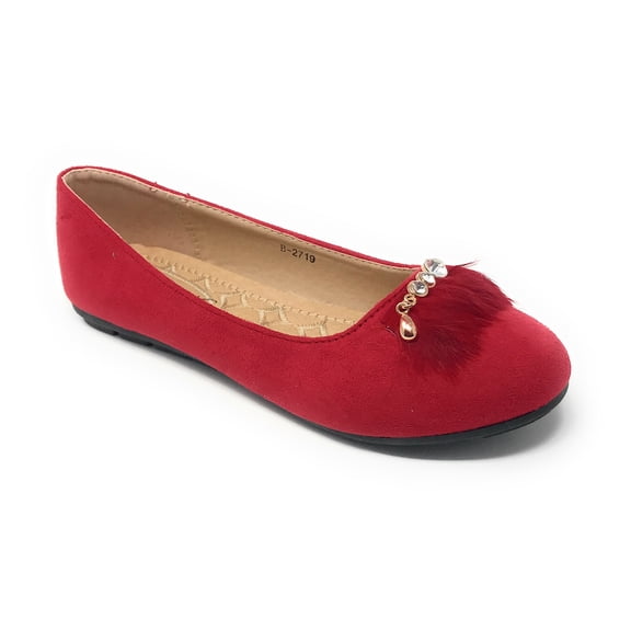 Victoria K Women's Faux Fur With Rhinestone Ballerina Flats