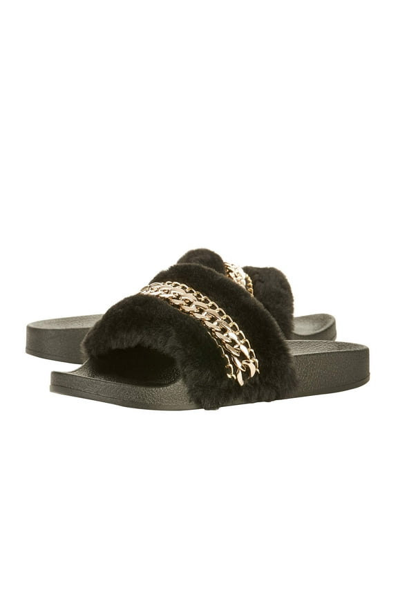 Women's Faux Fur w/Chain Slider Slipper