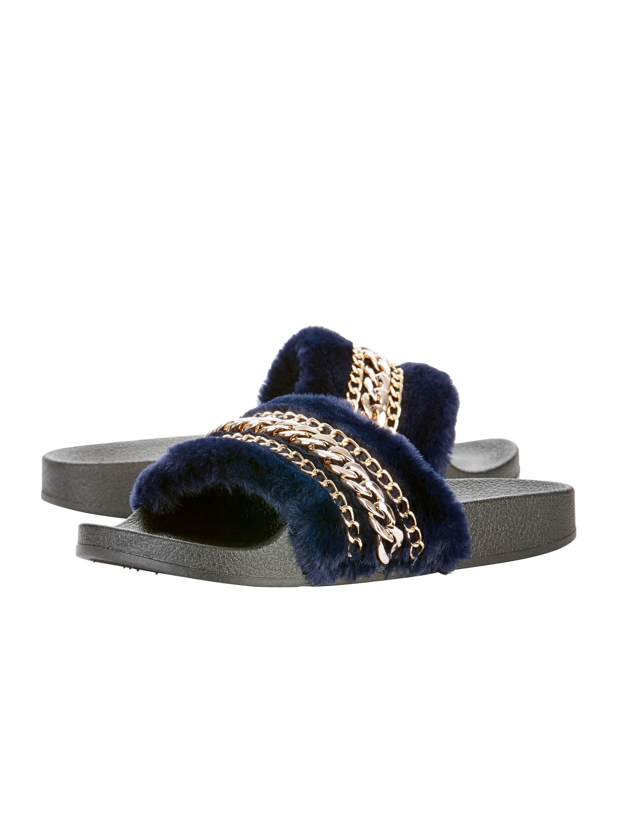 Victoria K Women's Faux Fur w/Chain Slider Slipper