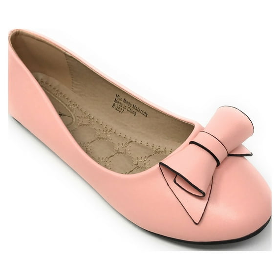 Victoria K Women's Faux Leather Roll Bow Ballerina Flats
