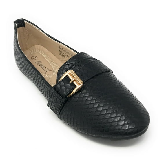 Victoria K Women's Faux Snake Skin With Gold Buckle Ballerina Flats