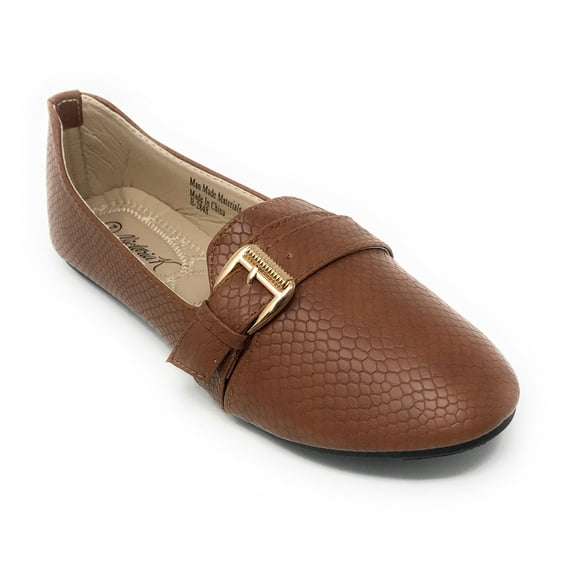 Victoria K Women's Faux Snake Skin With Gold Buckle Ballerina Flats