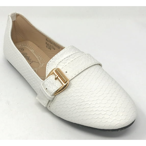 Victoria K Women's Faux Snake Skin With Gold Buckle Ballerina Flats
