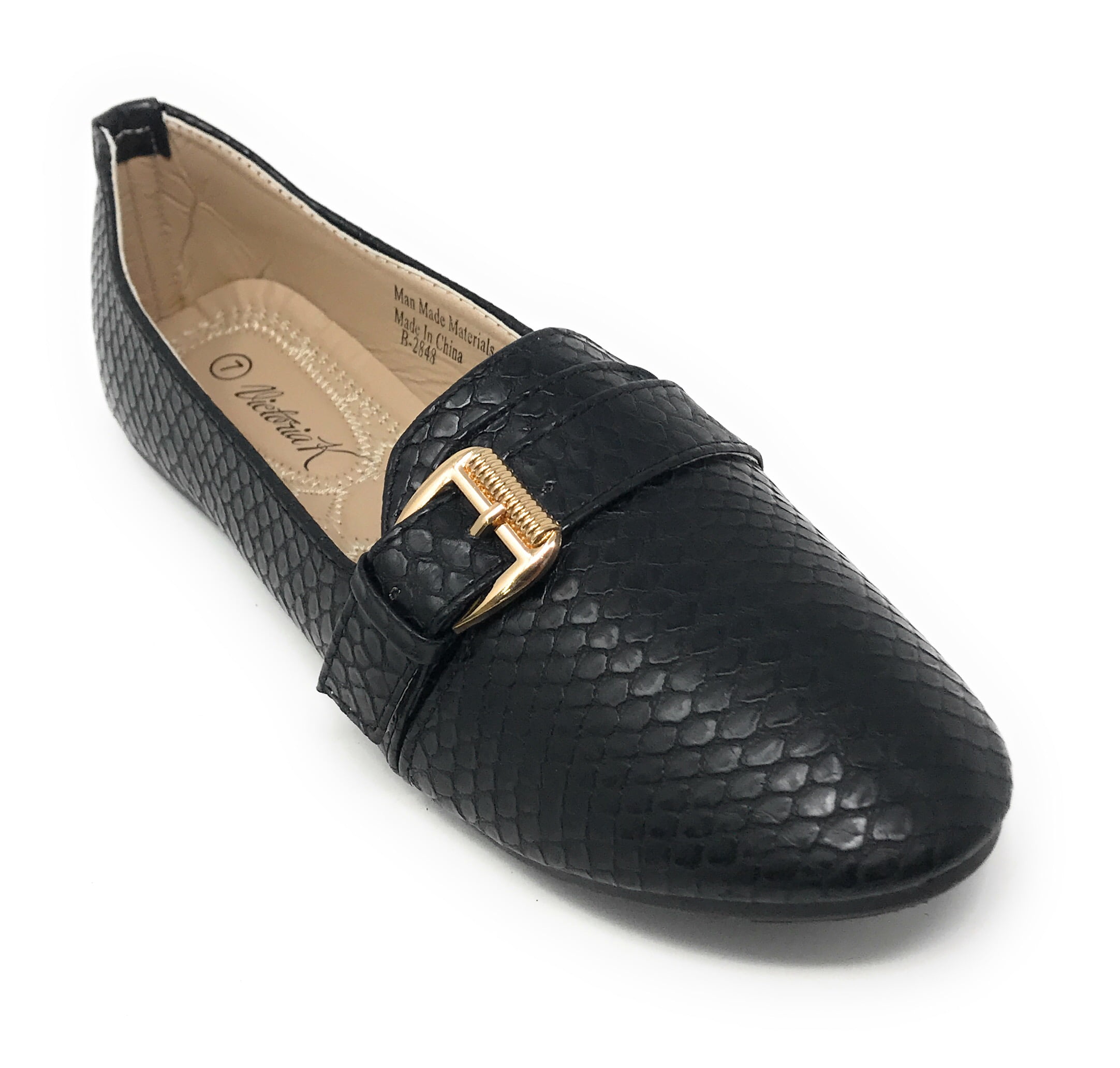 Victoria K Women's Faux Snake Skin With Gold Buckle Ballerina Flats