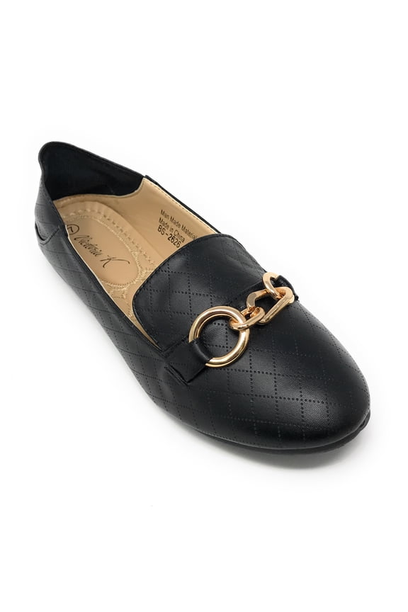 Women's Foldover Quilted Gold Chain Ballerina Flats
