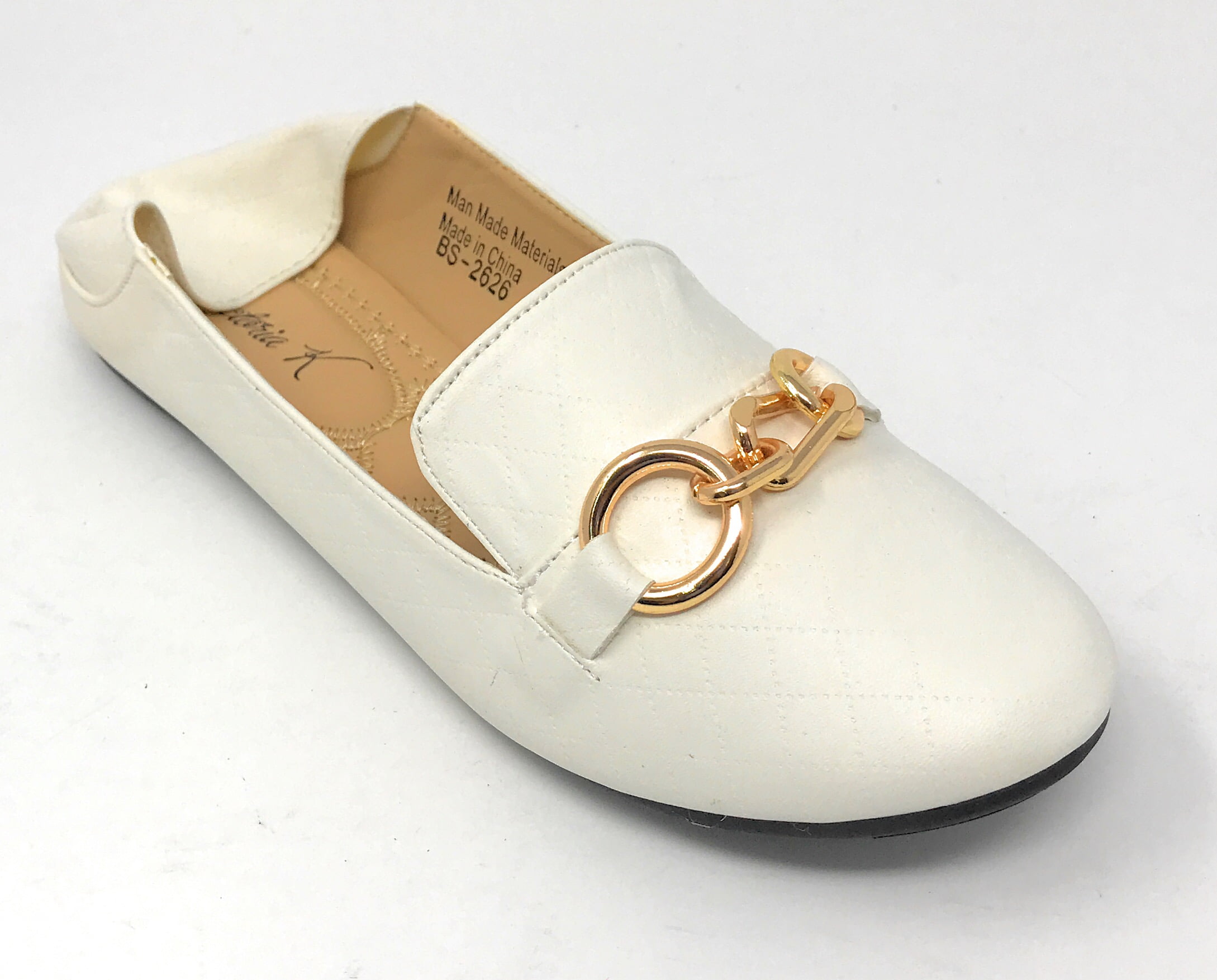Victoria K Women's Foldover Quilted Gold Chain Ballerina Flats