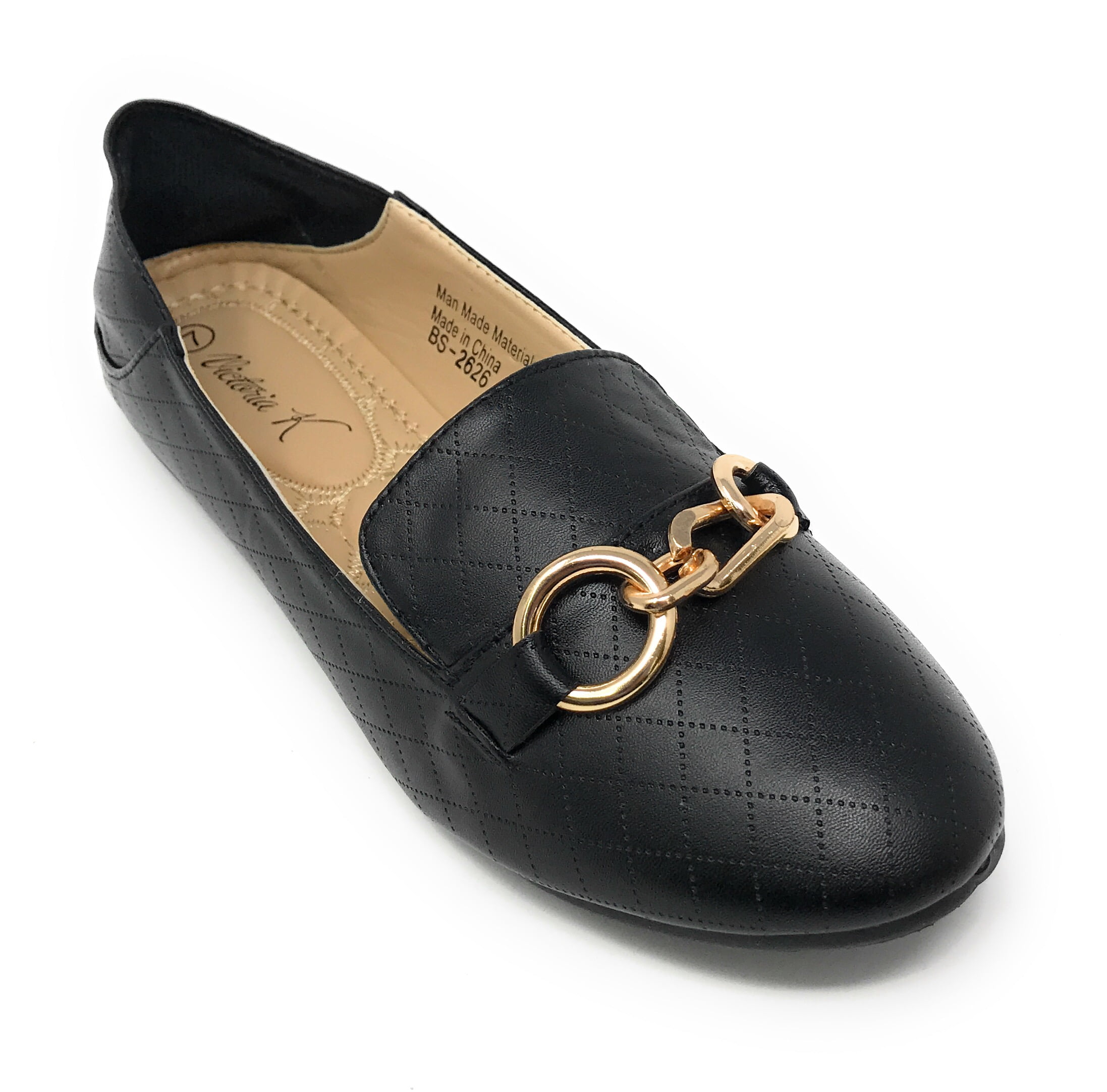 Victoria K Women's Foldover Quilted Gold Chain Ballerina Flats