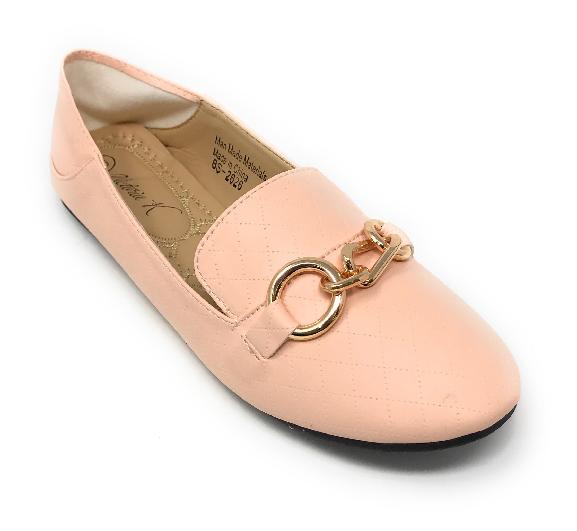 Victoria K Women's Foldover Quilted Gold Chain Ballerina Flats