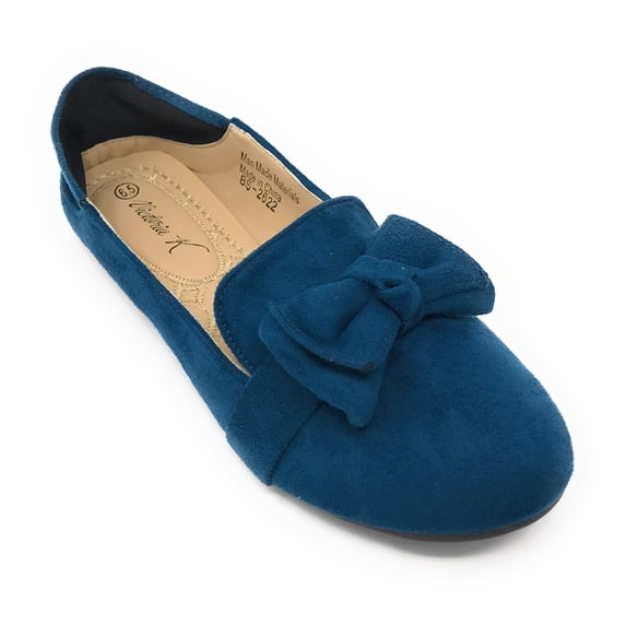 Victoria K Women's Foldover Sueded Double Bow Ballerina Flats