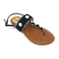 thumbnail image 1 of Victoria K Women's Fringed Denim With Pearl Studs Sandals, 1 of 4